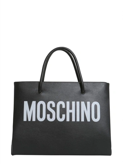 Shop Moschino Leather Shopping Bag In Nero