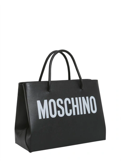 Shop Moschino Leather Shopping Bag In Nero
