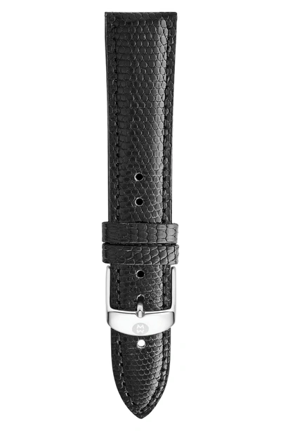 Shop Michele 18mm Leather Watch Strap In Black