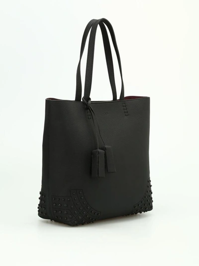 Shop Tod's Wave Bag Medium Leather Tote In Black