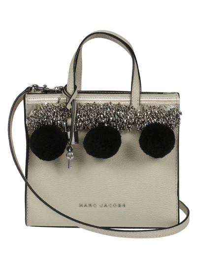Shop Marc Jacobs Beads Pompoms Mini Grind Bag In Antique White