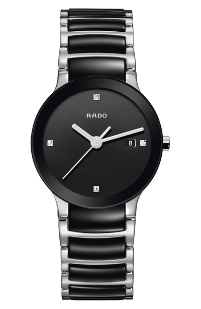 Shop Rado Centrix Diamond Bracelet Watch, 28mm In Silver/ Black