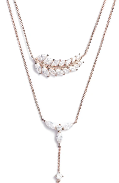 Shop Nina Fern Layered Lariat Necklace In Rose Gold/ White Cz