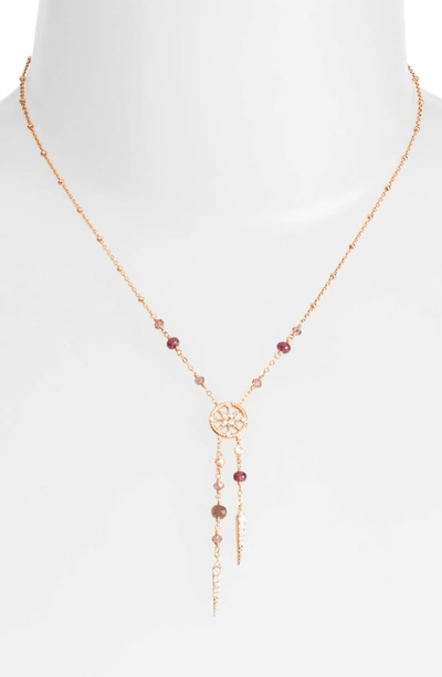 Shop Nadri Crystal & Semiprecious Stone Y-necklace In Ruby/ Choco/ Pink