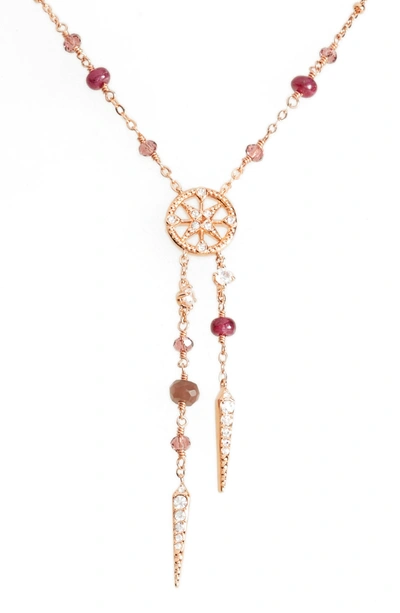 Shop Nadri Crystal & Semiprecious Stone Y-necklace In Ruby/ Choco/ Pink