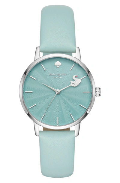 Shop Kate Spade Metro Swan Leather Strap Watch, 34mm In Blue