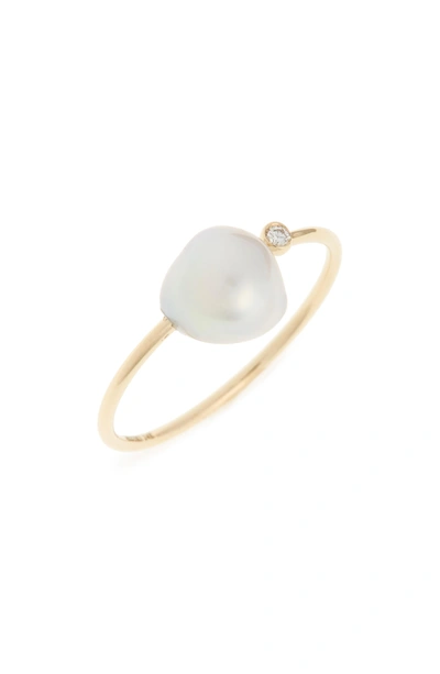 Shop Mizuki Sea Of Beauty Diamond & Keshi Pearl Ring In Yellow Gold/ White Pearl