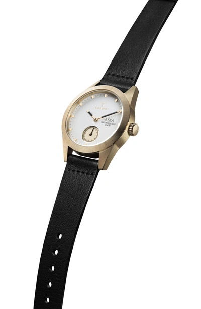 Shop Triwa Ivory Aska Leather Strap Watch, 32mm In Black/ White/ Gold