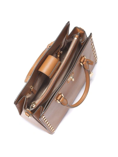 Shop Michael Kors Sylvie Brown Leather Handbag With Studs In Marrone