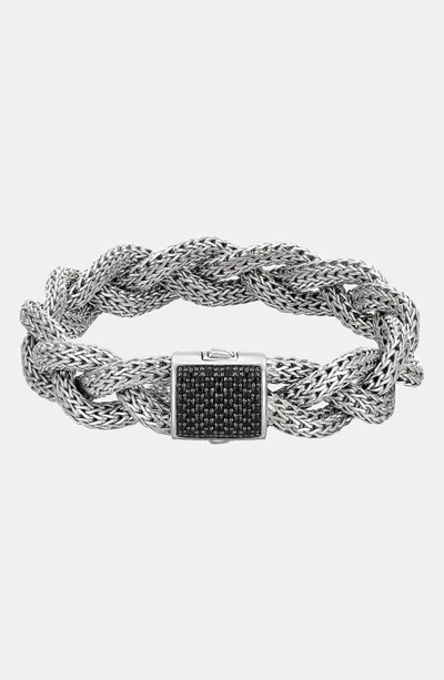 Shop John Hardy 'classic Chain' Medium Braided Bracelet In Silver/ Black Sapphire