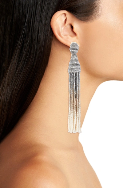 Shop Oscar De La Renta Ombre Long Tassel Clip Earrings In Silver
