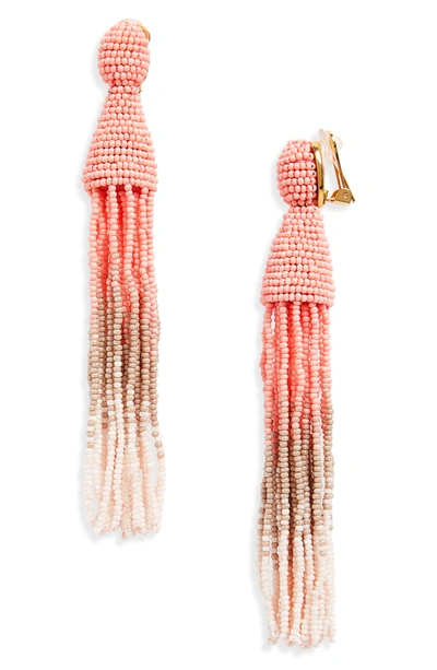 Shop Oscar De La Renta Ombre Long Tassel Clip Earrings In Pink