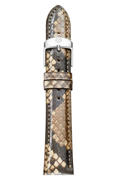 Shop Michele 16mm Leather Watch Strap In Brown Python