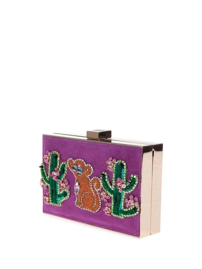 Shop Gedebe Boxy Monkey Cactus Embellished Suede And Metal Clutch In Viola