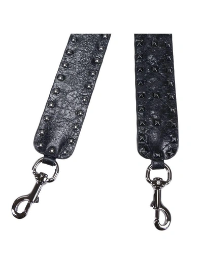 Shop Valentino Shoulder Strap Rockstud Spike Leather Strap In Craquel&eacute; Leather In Black