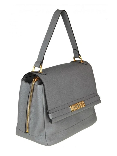 Shop Moschino Bag In Grey Leather With Logo