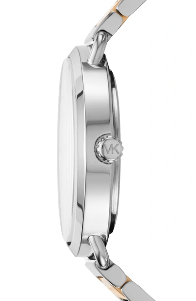 Shop Michael Kors Portia Round Bracelet Watch, 36.5mm In Silver/ Gold/ White