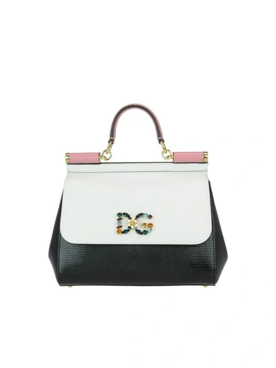 Shop Dolce & Gabbana Medium Sicily Bag In White-black