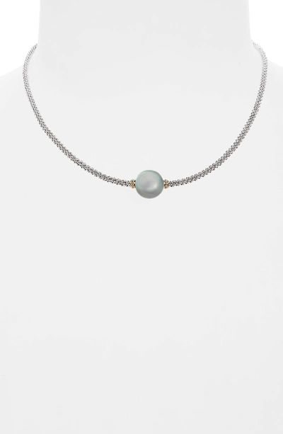 Shop Lagos Luna Pearl Collar Necklace In Black Pearl