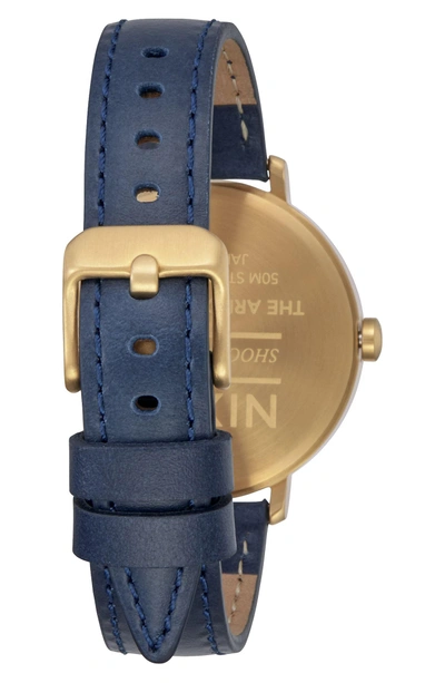 Shop Nixon The Arrow Leather Strap Watch, 38mm In Navy/ White/ Gold