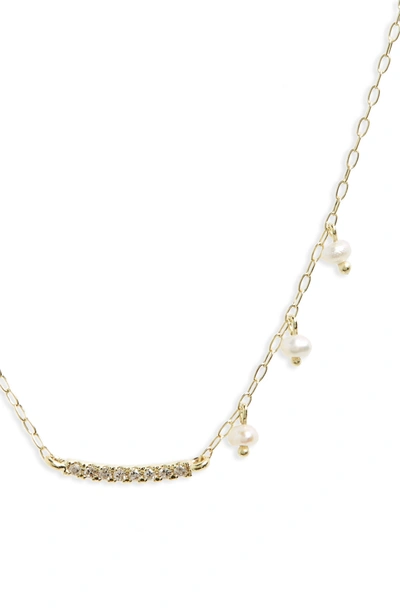 Shop Meira T Diamond & Pearl Bar Pendant Necklace In Yellow Gold