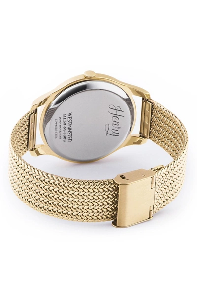 Shop Henry London 'westminster' Mesh Strap Watch, 38mm In Gold/ White