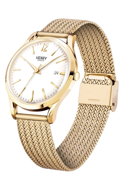 Shop Henry London 'westminster' Mesh Strap Watch, 38mm In Gold/ White
