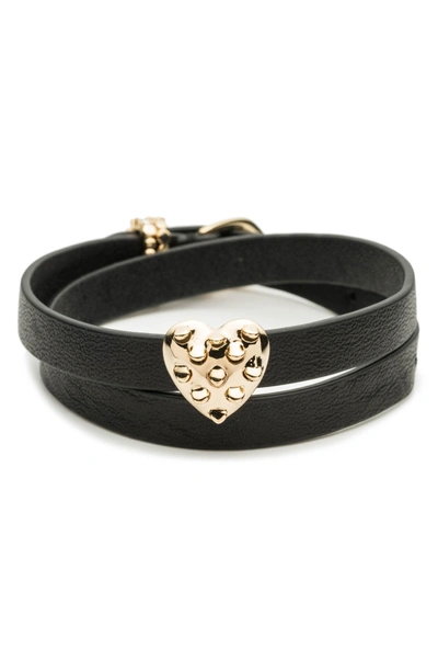 Shop Alexis Bittar Grater Heart Slider Leather Wrap Bracelet In Black/ Gold