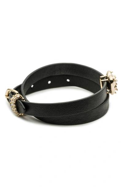 Shop Alexis Bittar Grater Heart Slider Leather Wrap Bracelet In Black/ Gold