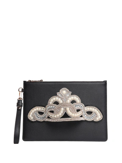 Shop Sophia Webster Flossy Royalty Grained-leather Clutch Bag In Nero