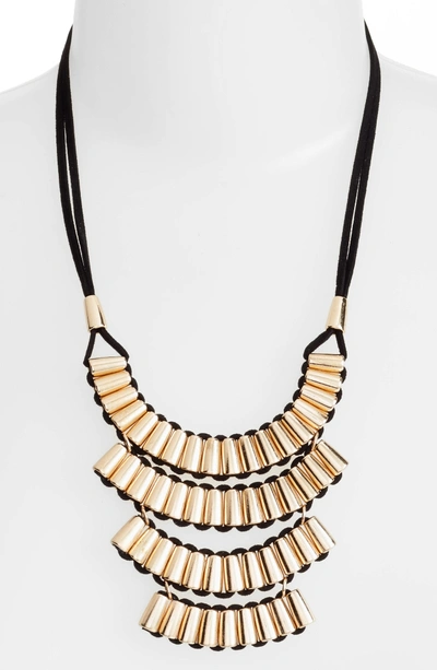 Shop Adia Kibur Metal Tube Suede Necklace In Gold/ Black