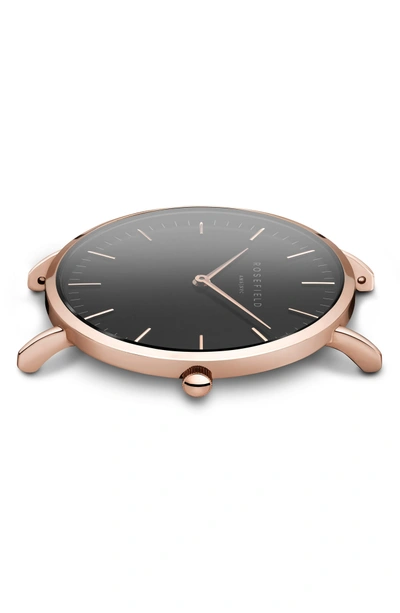 Shop Rosefield Bowery Leather Strap Watch, 38mm In Black/ Rose Gold