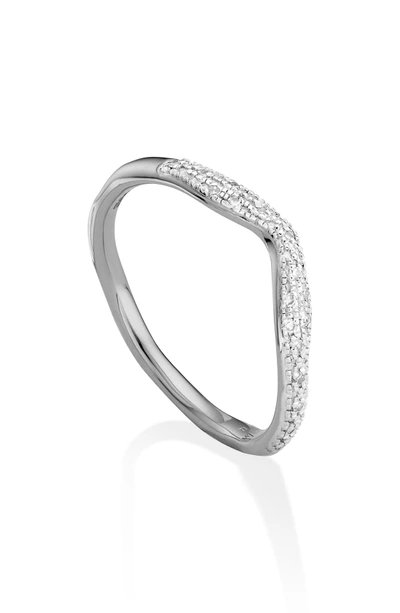 Shop Monica Vinader 'riva' Diamond Stacking Ring In Silver