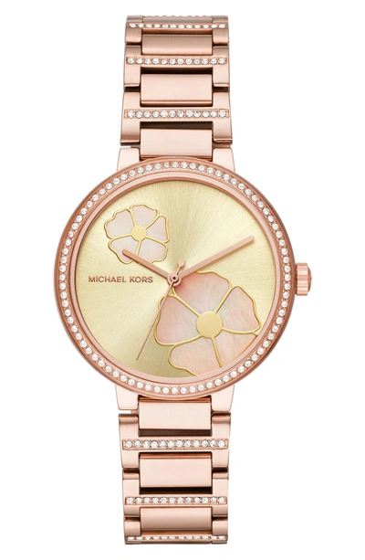 Shop Michael Kors Courtney Crystal Bracelet Watch, 36mm In Rose Gold/ Gold/ Rose Gold
