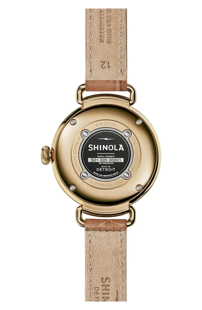 Shop Shinola Canfield Diamond Alligator Strap Watch, 32mm In Natural/ Mother Of Pearl/ Gold