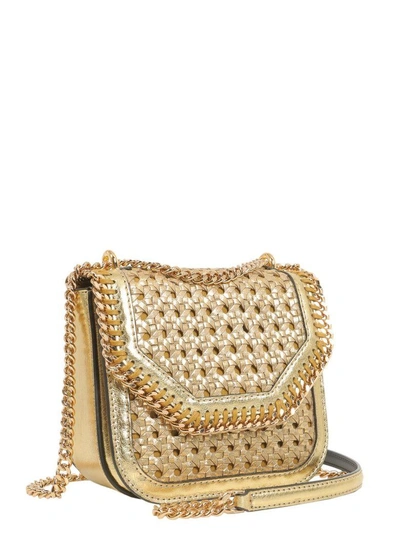 Shop Stella Mccartney Falabella Box Mini Wiker Shoulder Bag In Oro