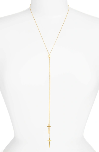Shop Argento Vivo Modern Cross Lariat Necklace In Gold