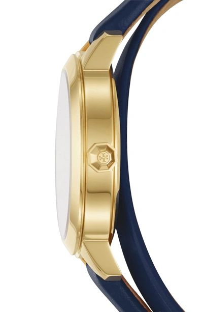 Shop Tory Burch Collins Double Wrap Leather Strap Watch, 32mm In Navy/ Gold