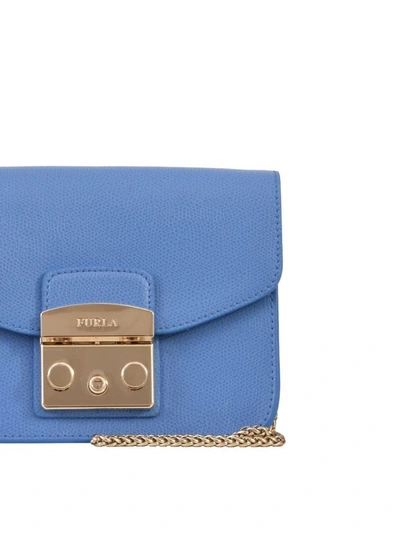 Shop Furla Blue Metropolis Bag Mini In Baby Blue