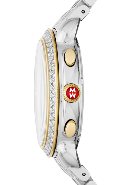 Shop Michele Sidney Chrono Diamond Dial Watch Case, 38mm In Silver/ Mop/ Gold
