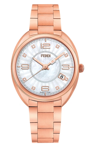 Shop Fendi Momento Diamond Bracelet Watch, 34mm In Rose Gold/ Mop/ Rose Gold