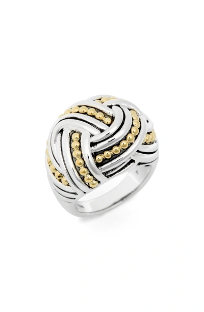 Shop Lagos Torsade Large Rounded Rectangle Ring In Silver/ Gold