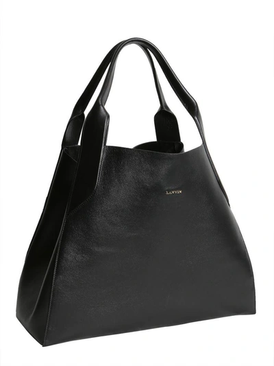 Shop Lanvin Medium Leather Tote In Nero