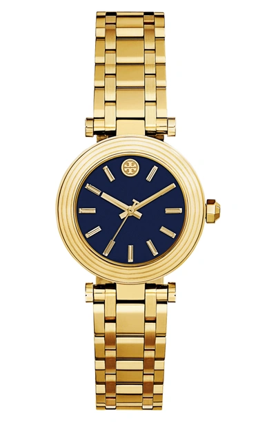 Shop Tory Burch Classic-t Bracelet Watch, 30mm In Gold/ Navy/ Gold
