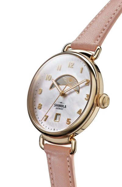 Shop Shinola The Canfield Leather Strap Watch, 38mm In Blush/ Mop/ Gold