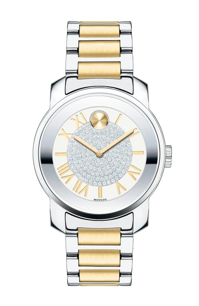 Shop Movado 'bold' Crystal Dial Bracelet Watch, 32mm In Silver/ Gold
