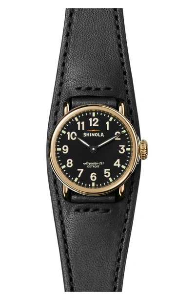 Shop Shinola Runwell Leather Strap Watch, 28mm In Black/ Gold
