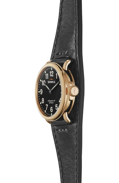 Shop Shinola Runwell Leather Strap Watch, 28mm In Black/ Gold