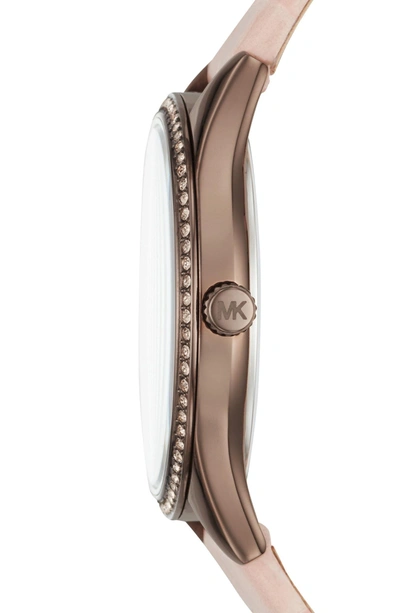 Shop Michael Kors Lauryn Leather Strap Watch, 33mm In Pink/ Rose Gold/ Brown