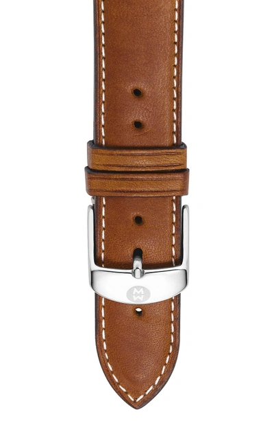 Shop Michele 20mm Extra Long Leather Watch Strap In Saddle